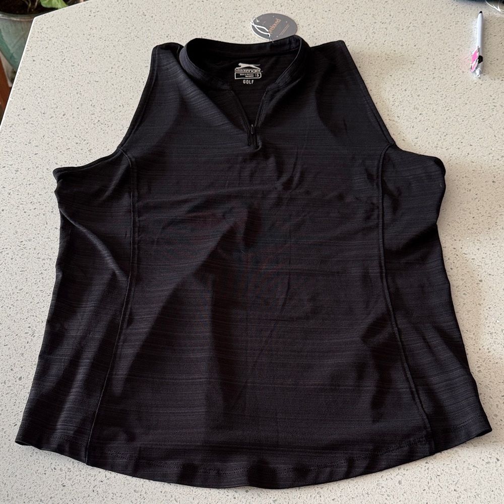 Slazenger Black Sleeveless Zip Mock Neck Golf Tank